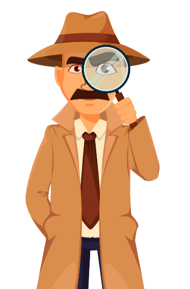 Illusztráció egy detektívről nagyítóval a kezében.